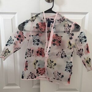 GAP Kids Clear Rain Jacket with Pastel Mickey & Minnie Print - Pink Trim